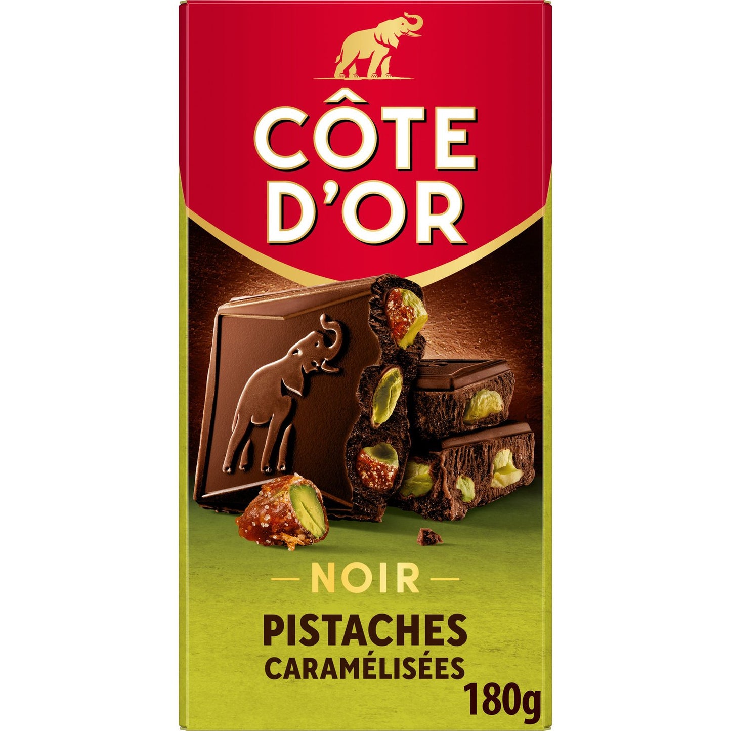 Tablette de Chocolat Noir Pistaches Caramélisées COTE D'OR
La tablette de 180 g X 16