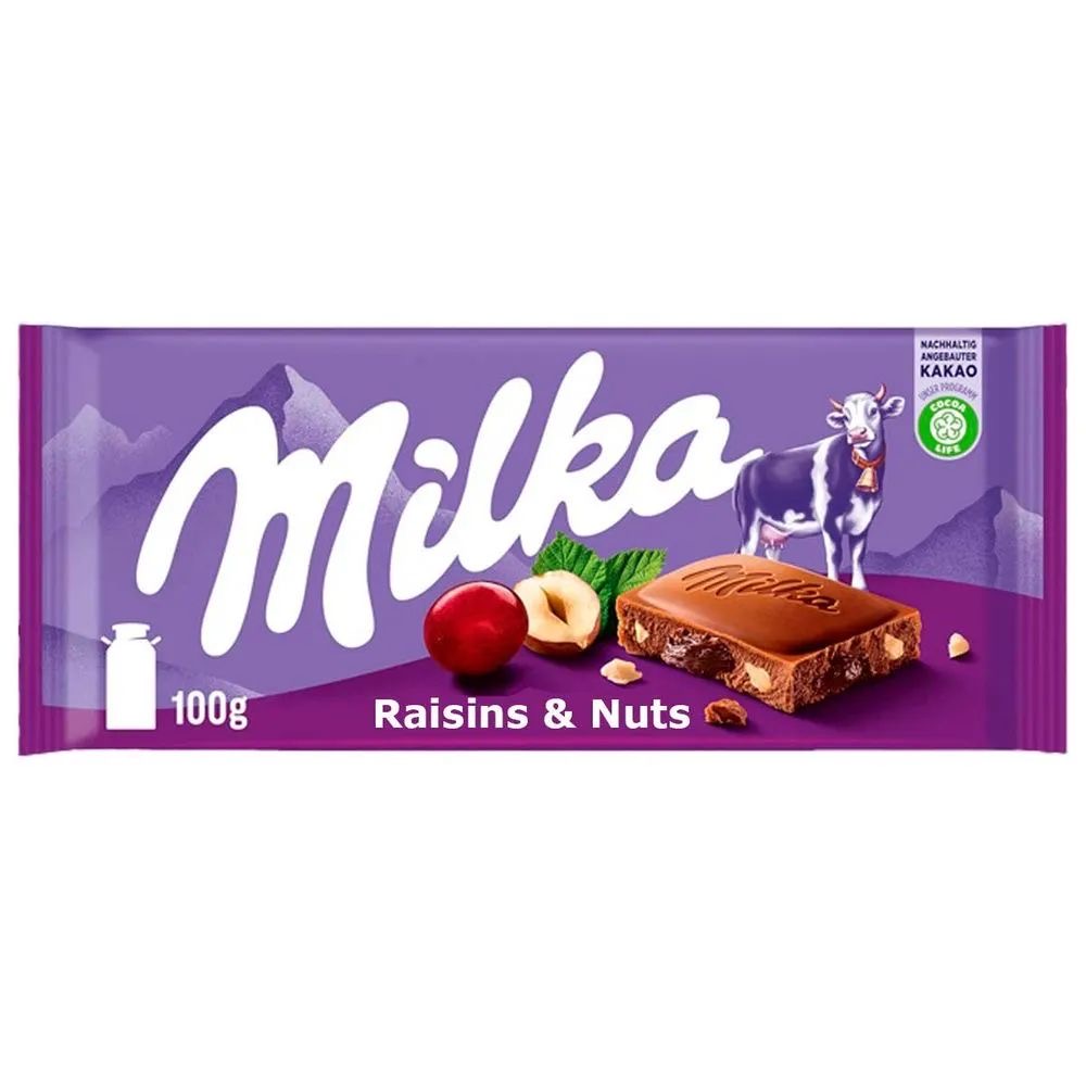 MILKA RAISIN & NUT ALPINE MILK CHOCOLATE 100G