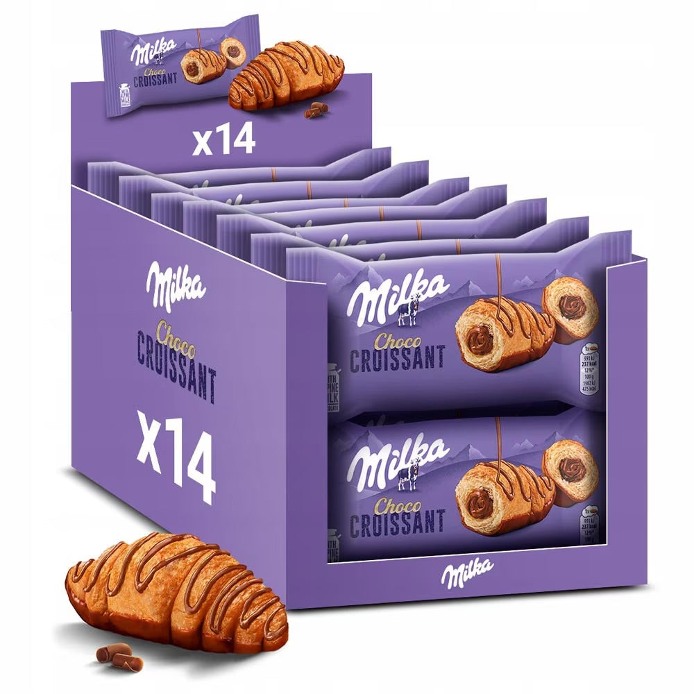 Croissant Milka – Pâtisserie moelleuse fourrée au chocolat Milka 44 g X 14
