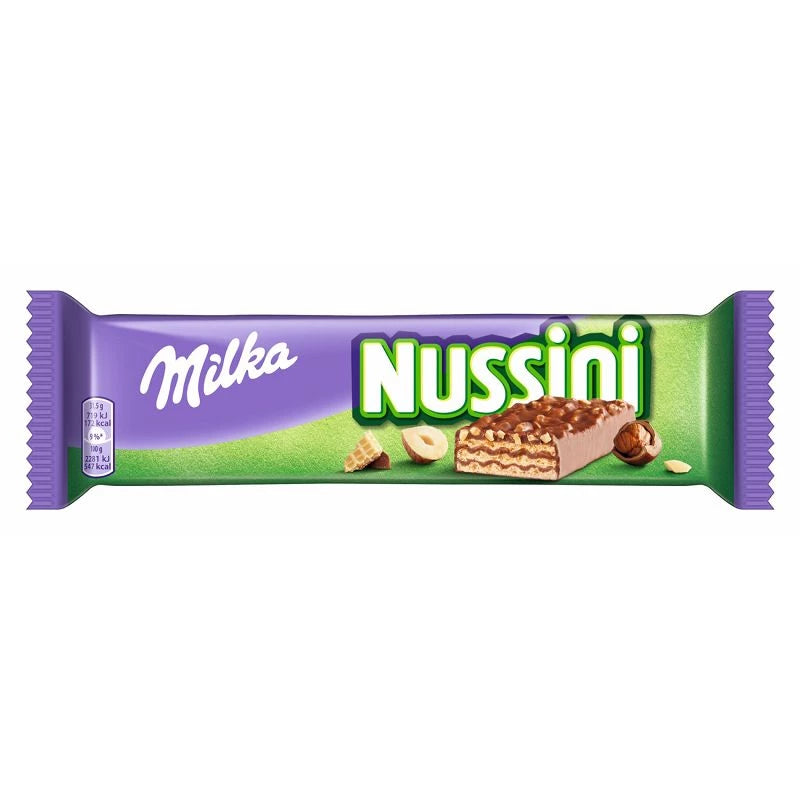 Barres chocolatées gaufrettes au lait et aux noisettes Nussini
Milka 31,5 g X 35