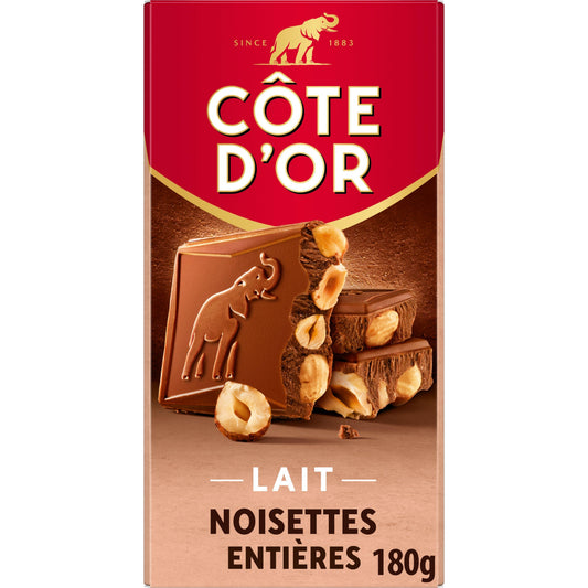 COTE D'OR Chocolat Lait Noisettes Entières COTE D'OR La tablette de 180 g × 18 — unité de vente